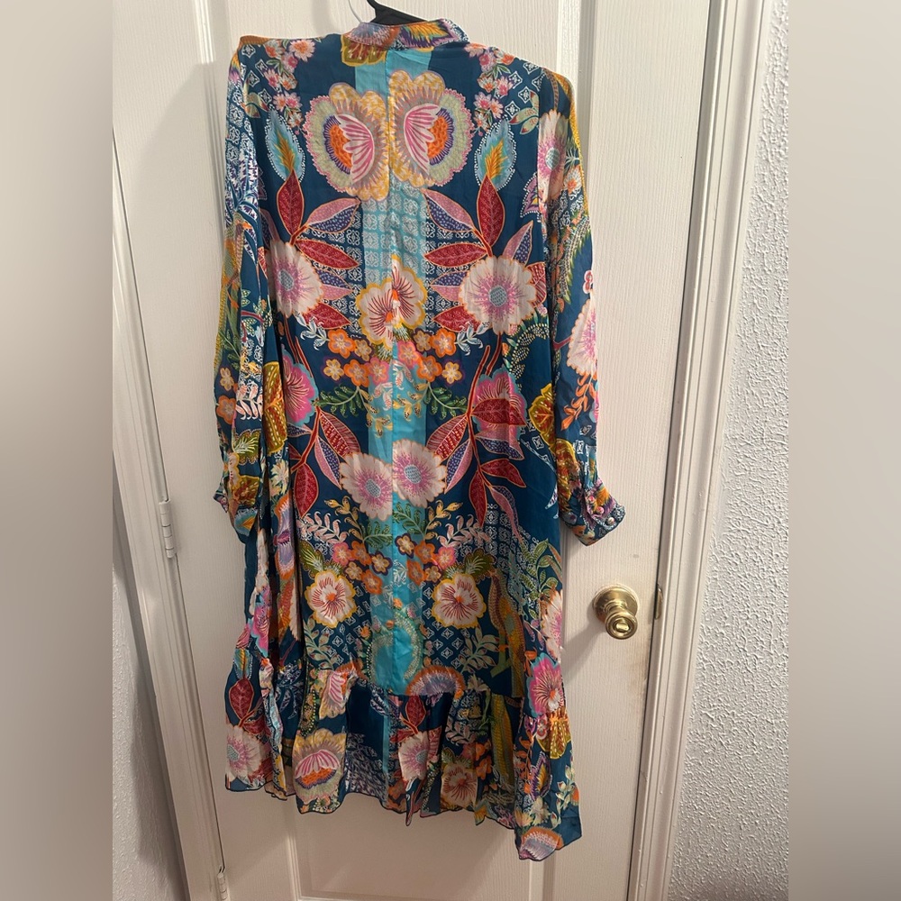JOHNNY WAS WILD IMANA DRESS (SLIP), Multicolor Floral Long Sleeve. Two Pieces - Picture 6 of 15